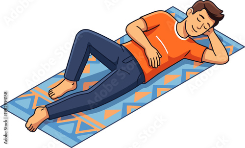 Young man resting peacefully while sleeping on a mat