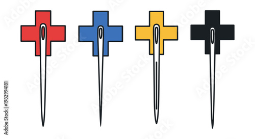 Needle Cross Icon Line art minimal colorful shapes vector