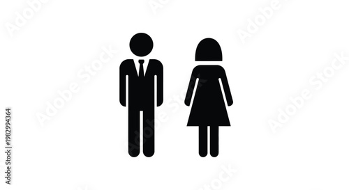 Simple black silhouettes of a man and woman on transparent background