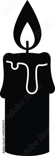 Minimalist silhouette icon of a burning pillar candle vector illustration