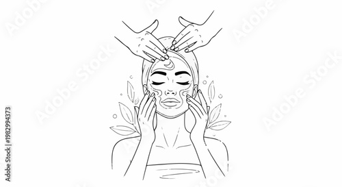 Woman receiving facial massage with leaves and circles