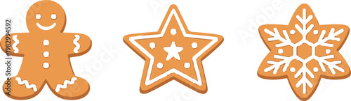 Set of three different gingerbread cookies