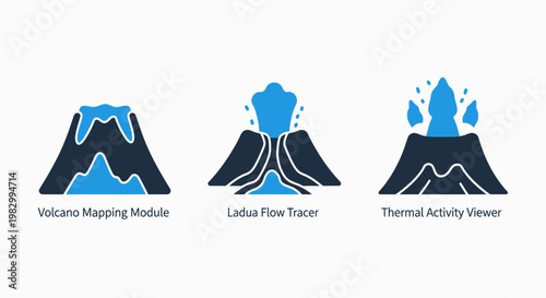 Volcano activity stages icons set illustrating eruption and dormancy with eruption activity mountain disaster sleeping geological landscape explosion phenomenon illustration isolated