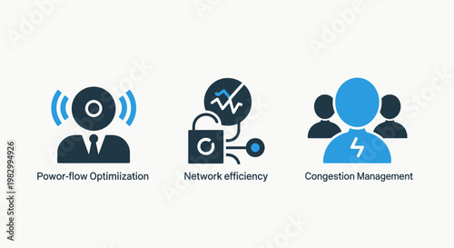 Power flow optimization and network efficiency congestion management icons with optimization efficiency congestion management infrastructure technology business industrial monitoring analysis