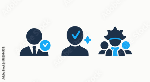 User authentication and approval verification icons with approval verification authentication validated identity permission security verified business professional feedback completion