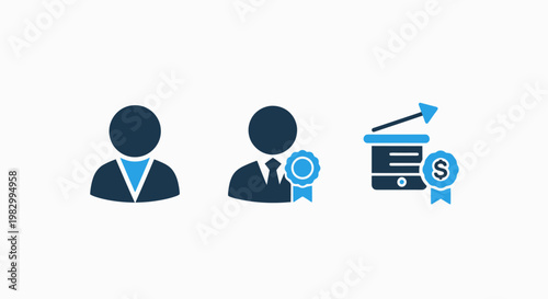 Corporate client and customer service achievement icons with customer business achievement employee corporate professional recognition management consultant performance excellence official