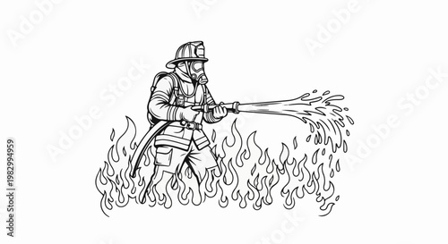 Firefighter sprays water to extinguish flames