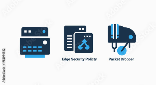 Network infrastructure and edge security policy icons with infrastructure security technology protection firewall internet communication computing monitoring connection hardware software