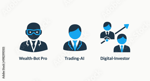 Finance and trading icons featuring artificial intelligence and digital investors investor artificial intelligence algorithm business analysis automated investment technology professional