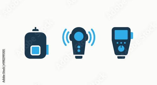 Technical device icons for wireless communication and signal control with wireless communication technology electronics technical equipment hardware connectivity transmission graphics