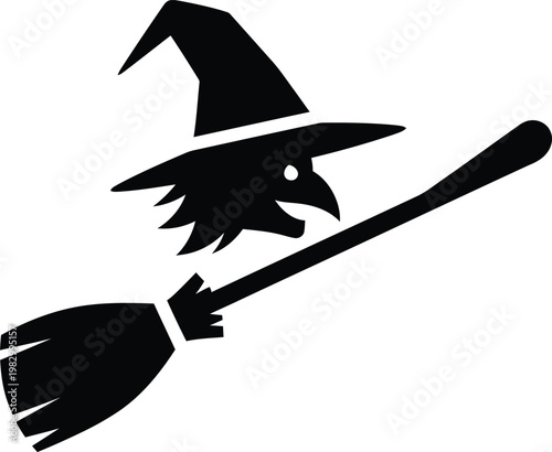 Silhouette of a wicked witch flying on a broomstick vector illustration
