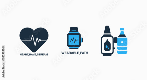 Health monitoring and fitness tracking digital icons with monitoring tracking wearable technology lifestyle wellness activity exercise analysis connected application performance hydration
