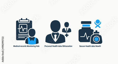 Healthcare diagnostic records and medication therapy icons with healthcare diagnostic medication treatment clinical pharmacy medicine professional business technology wellness information