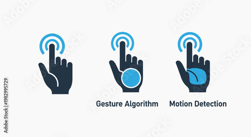 Touch gesture interface controls and motion detection icons with gesture recognition detection interface algorithm technology interaction automation computing pointing movement tracking