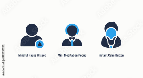 Mindful wellness widgets and mental health support icons with pop up wellness meditation wellbeing psychology counseling mindfulness technology interface professional assistance positive