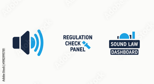 Audio and sound regulatory compliance dashboard icons for technical communication systems with regulation compliance dashboard communication monitoring technology analysis software interface