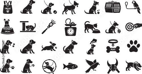 Black and white dog icons and symbols collection
