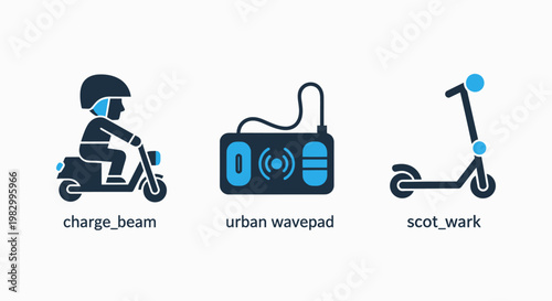 Set of modern urban mobility icons including electric scooter and personal transport technology with mobility electric transport technology commuter transportation personal navigation isolated