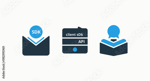 Software development icons featuring sdk and api interface symbols development software programming technology interface developer computer application platform internet business isolated
