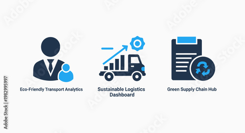 Eco friendly logistics and supply chain management icons set with logistics friendly sustainable management transport delivery business shipping distribution environment efficiency circular