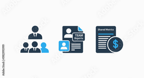 Business management icons representing team human resources and payroll documents business management resources personnel document corporate employee organization administration leadership