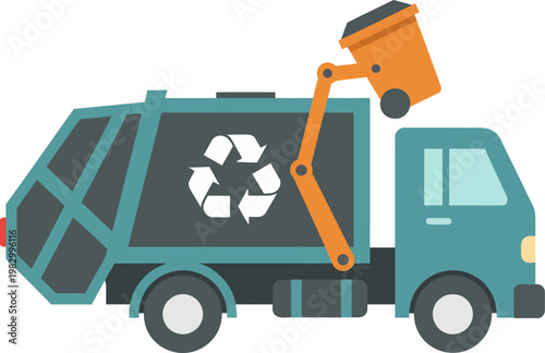 Illustration of a Recycling Garbage Truck with Waste Bin