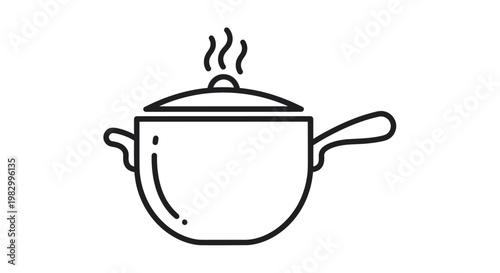 Steaming cooking pot line icon on white background.