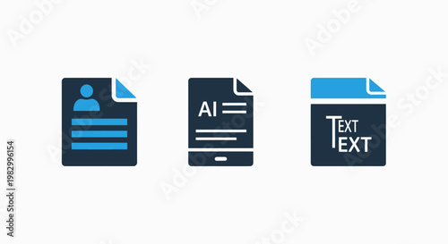 Digital document format and AI file management icons with document artificial intelligence management software information extension business technology database administration application