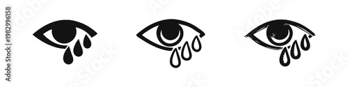 Crying Eye Icon Set Representing Sadness Grief and Depression
