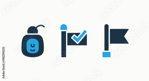 Project management and task completion milestone icons with management milestone completion business strategy workflow achievement planning progress development checkmarked interface