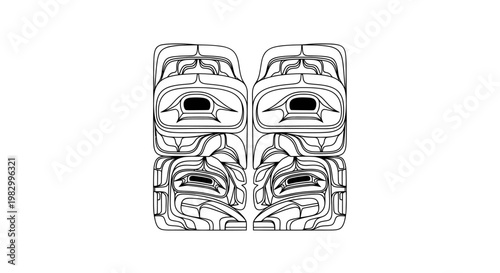Indigenous Pacific Northwest Coast tribal line art pattern in Haida style isolated on white