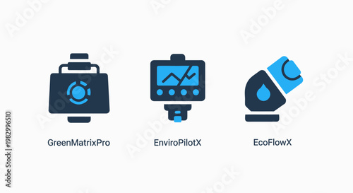 Advanced environmental and industrial monitoring technology device icons with environmental industrial monitoring technology analysis management automation equipment protection measuring