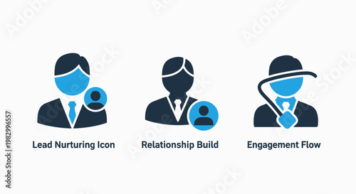Customer relationship and lead nurturing strategy icons with nurturing relationship engagement marketing business customer management graphics strategy connection communication partnership