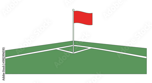 Soccer corner flag on a green grass pitch with white lines.