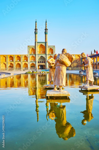 Bronze water carriers in Amir Chakhmaq Square, Yazd, Iran