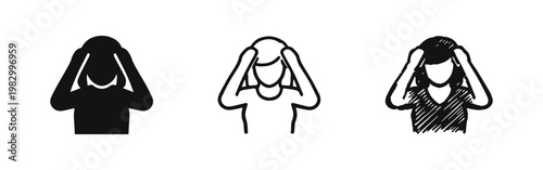 Person Holding Head Representing Stress Headache and Despair Icon Set