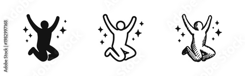 Happy Jumping Person Icon Set, Success Energy and Achievement Concept