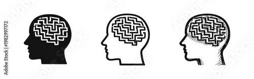 Brain Maze Icon Set, Thinking Complexity and Problem Solving Concept