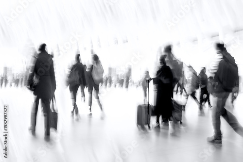 group of business people in the street in monochrome blue tonality