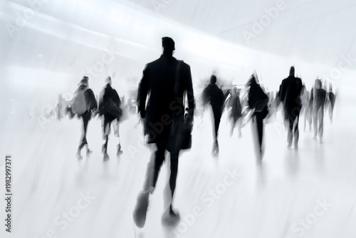 group of business people in the street in monochrome blue tonality