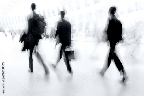 group of business people in the street in monochrome blue tonality