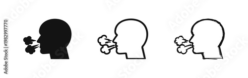 Breathing and Coughing Person Icon Set, Respiratory Health and Airflow Concept