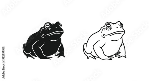 Frog icons, black and white illustrations, amphibian symbols, vector graphics