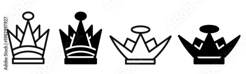 Silhouette of crown icon illustration on white background. Crown icon set for business. Stock vector.