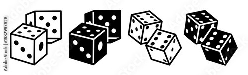 Silhouette of dice icon illustration on white background. Dice icon set for business. Stock vector.