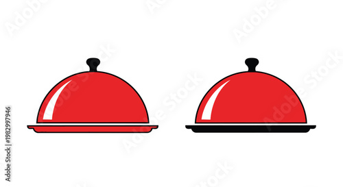 Two red serving dishes with lids a modern design on transparent background silhouette