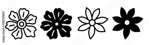Silhouette of flower icon illustration on white background. Flower icon set for business. Stock vector.