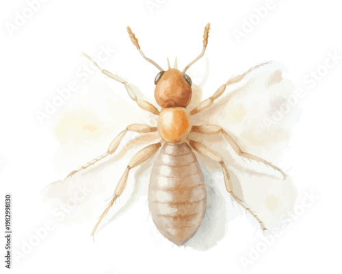 Hand-Painted Termite Watercolor, Tiny Wood Insect Clipart, Isolated Vector Illustration