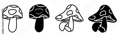 Silhouette of mushroom icon illustration on white background. Mushroom icon set for business. Stock vector.