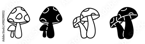 Silhouette of mushroom icon illustration on white background. Mushroom icon set for business. Stock vector.